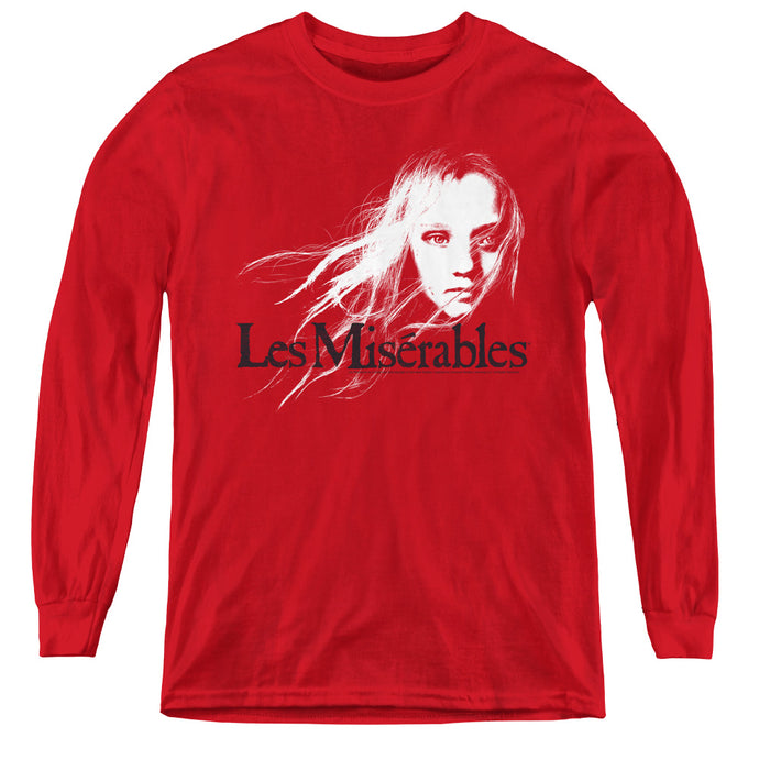 Les Miserables Textured Logo Long Sleeve Kids Youth T Shirt Red