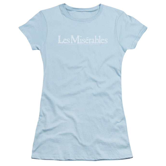 Les Miserables Rubbed Logo Junior Sheer Cap Sleeve Womens T Shirt Light Blue