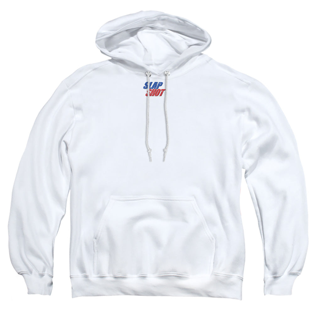 Slap Shot Blue And Red Logo Mens Hoodie White