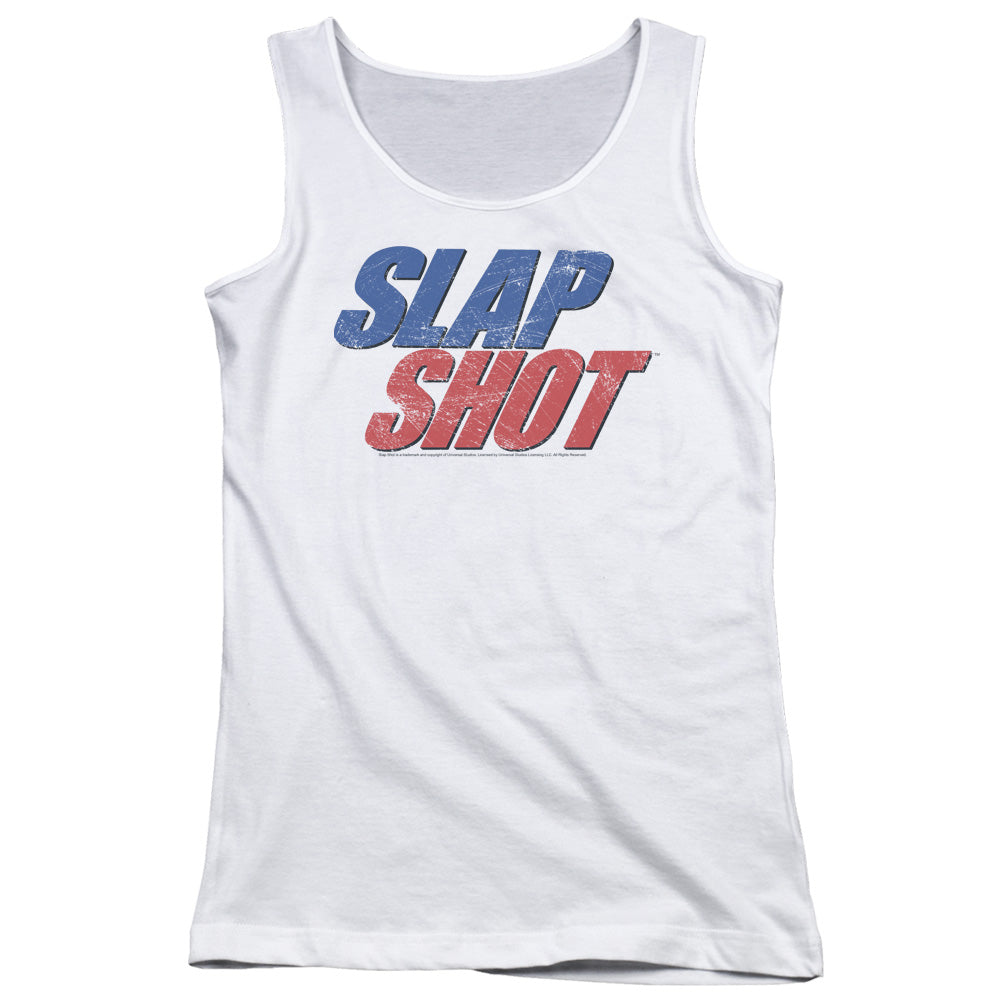 Slap Shot Blue And Red Logo Womens Tank Top Shirt White