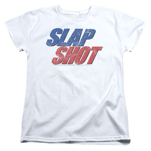 Slap Shot Blue And Red Logo Womens T Shirt White