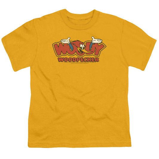 Woody Woodpecker In Logo Kids Youth T Shirt Gold