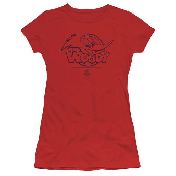 Woody Woodpecker Big Head Junior Sheer Cap Sleeve Womens T Shirt Red