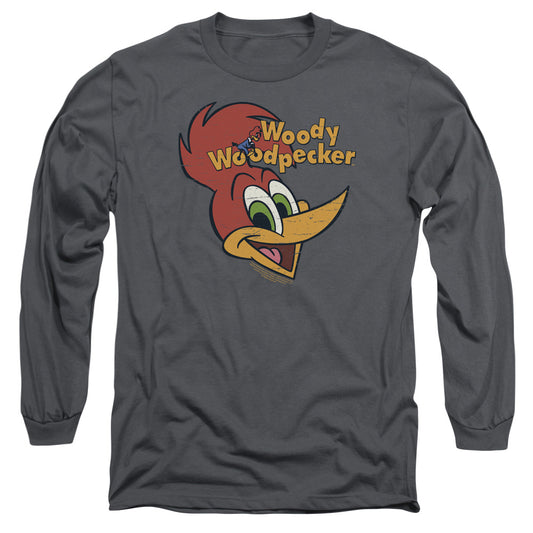 Woody Woodpecker Retro Logo Mens Long Sleeve Shirt Charcoal