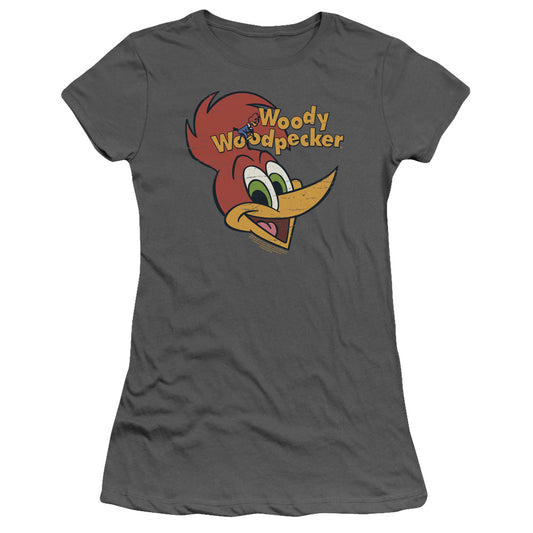 Woody Woodpecker Retro Logo Junior Sheer Cap Sleeve Womens T Shirt Charcoal