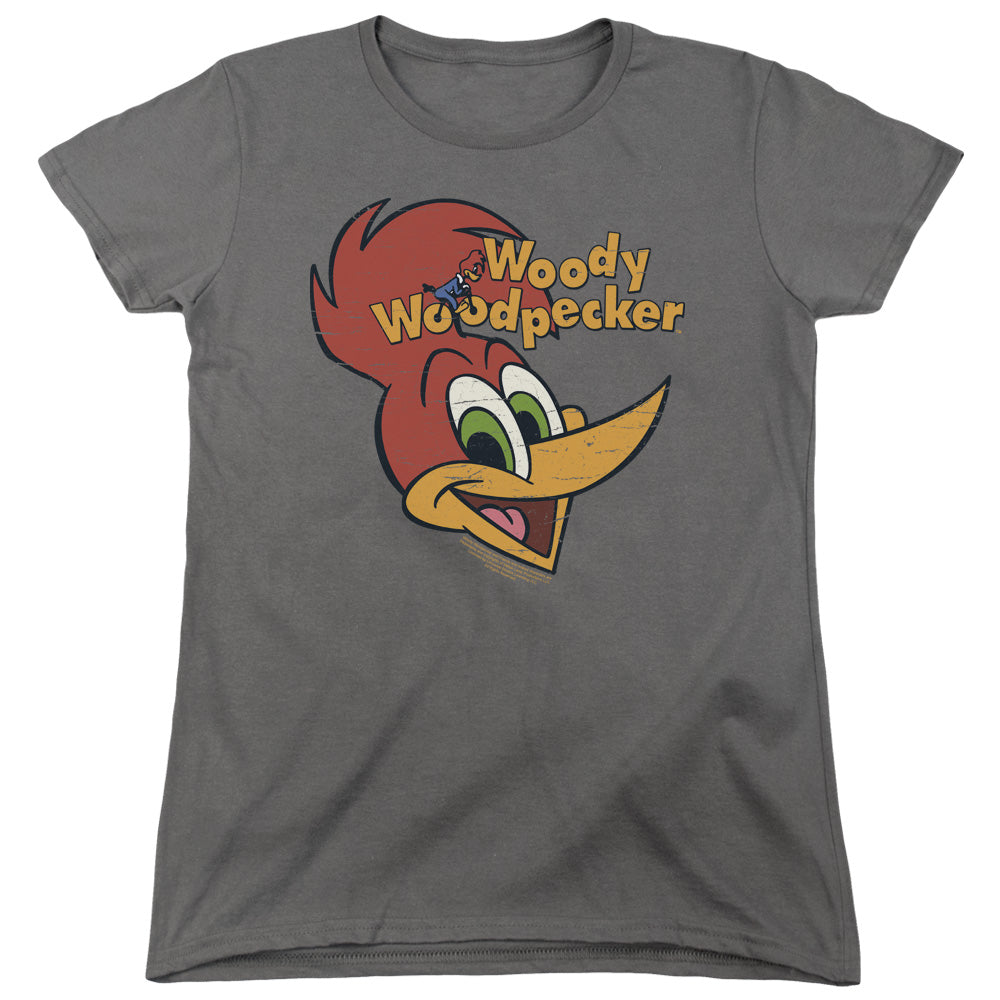 Woody Woodpecker Retro Logo Womens T Shirt Charcoal