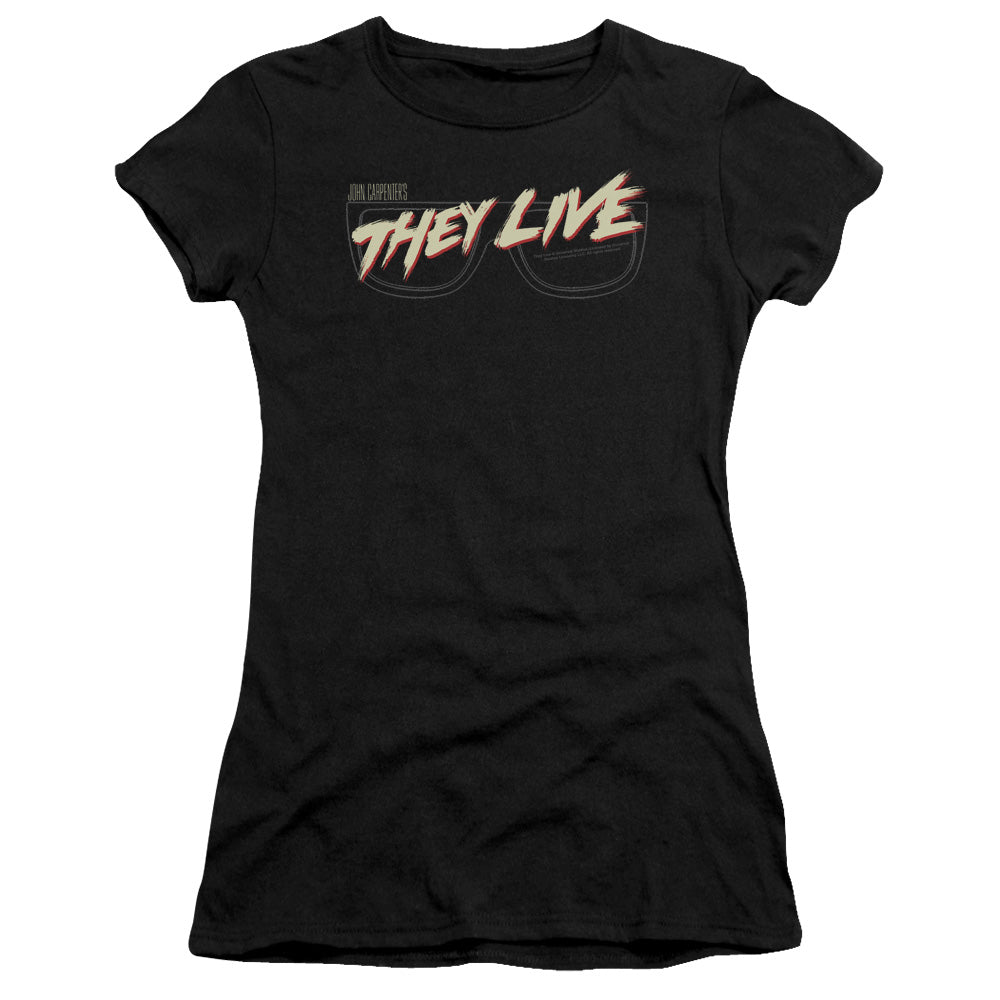 They Live Glasses Logo Junior Sheer Cap Sleeve Womens T Shirt Black