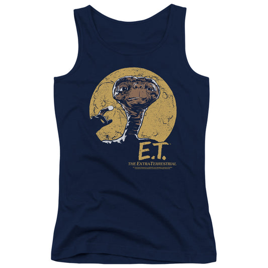 ET the Extra Terrestrial Moon Frame Womens Tank Top Shirt Navy Blue