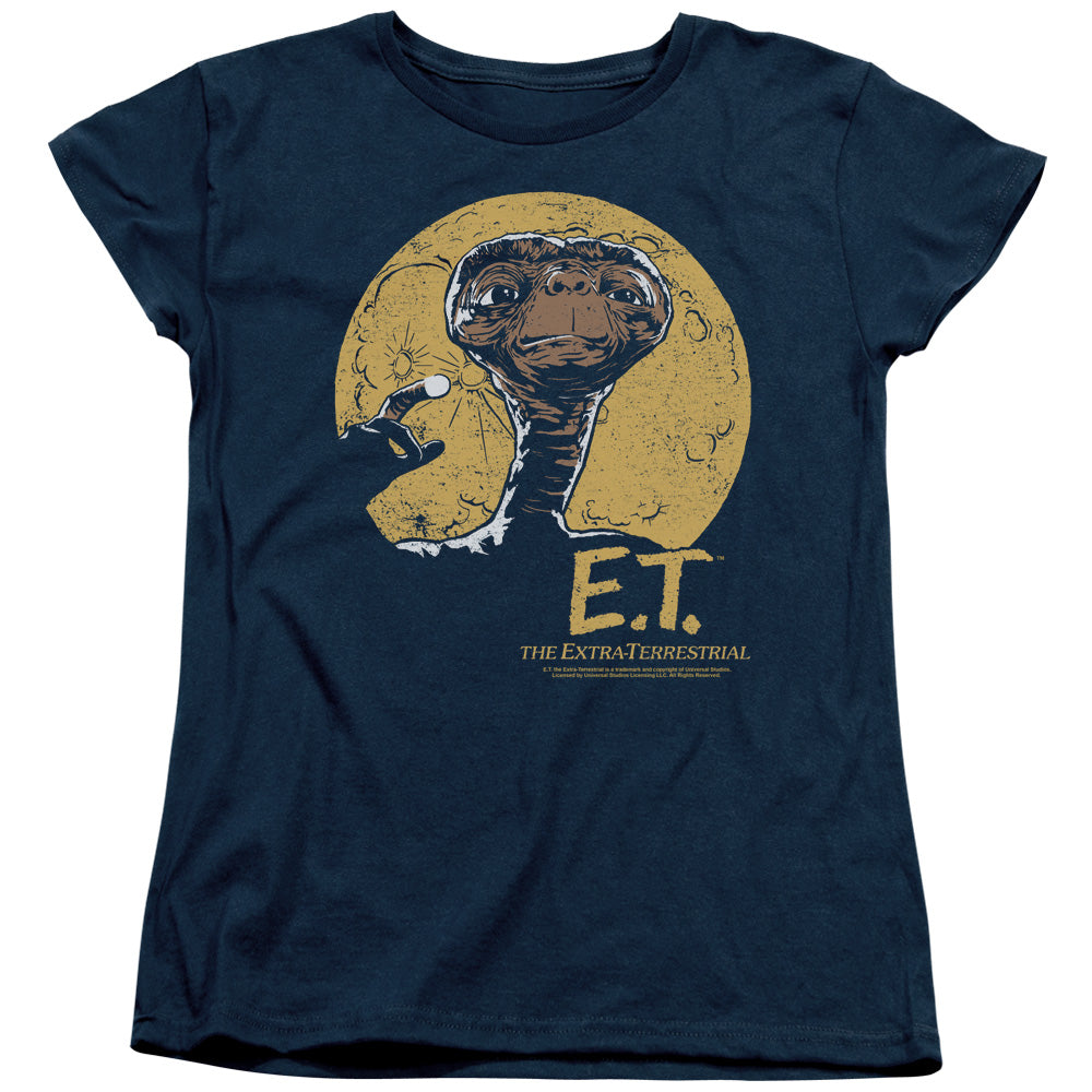 ET the Extra Terrestrial Moon Frame Womens T Shirt Navy Blue