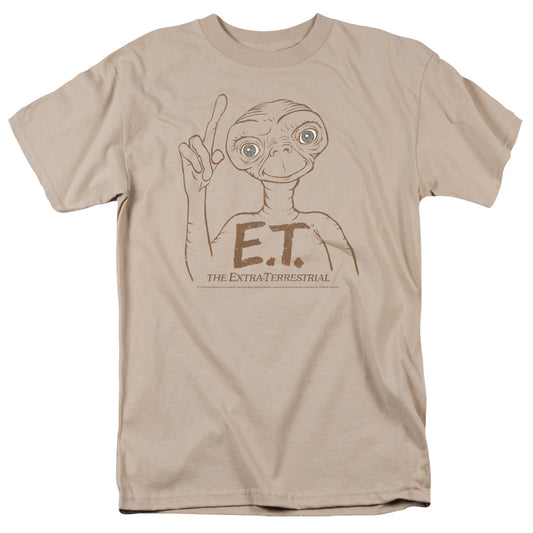 ET the Extra Terrestrial Pointing Mens T Shirt Sand