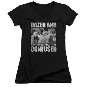 Dazed and Confused Rock On Junior Sheer Cap Sleeve V-Neck Womens T Shirt Black