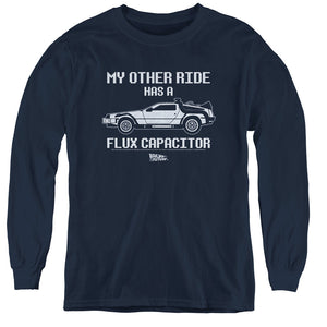 Back To The Future Other Ride Long Sleeve Kids Youth T Shirt Navy Blue