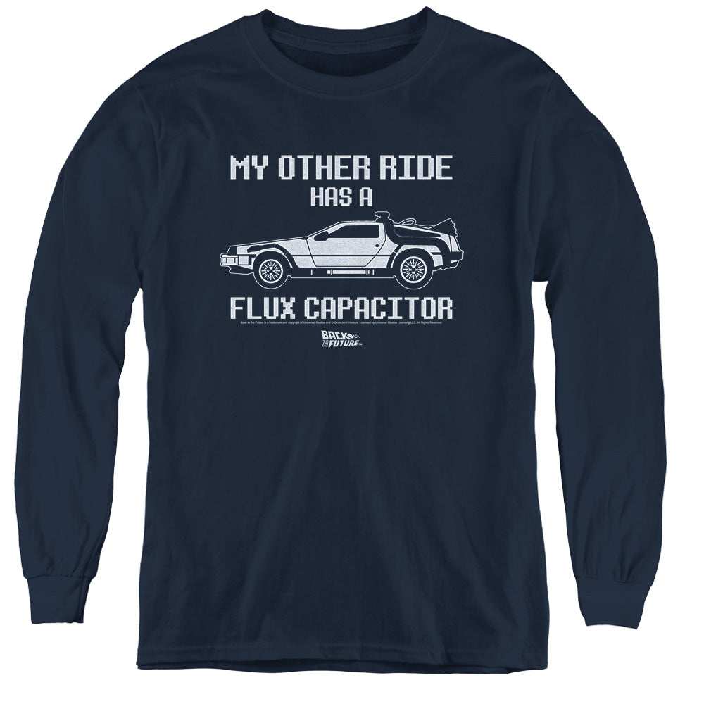 Back To The Future Other Ride Long Sleeve Kids Youth T Shirt Navy Blue