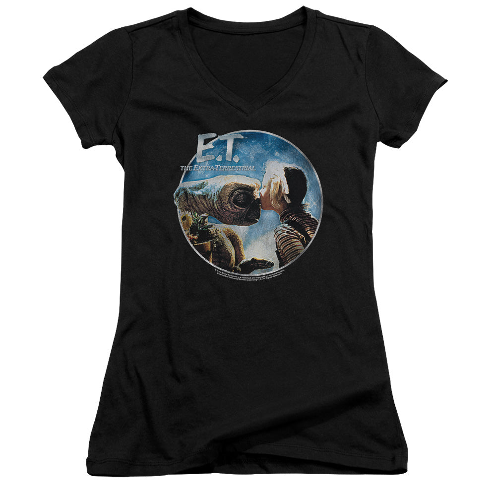 ET the Extra Terrestrial Gertie Kisses Junior Sheer Cap Sleeve V-Neck Womens T Shirt Black