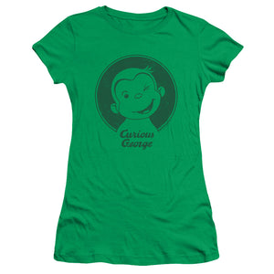 Curious George Classic Wink Junior Sheer Cap Sleeve Womens T Shirt Kelly Green Kelly Green