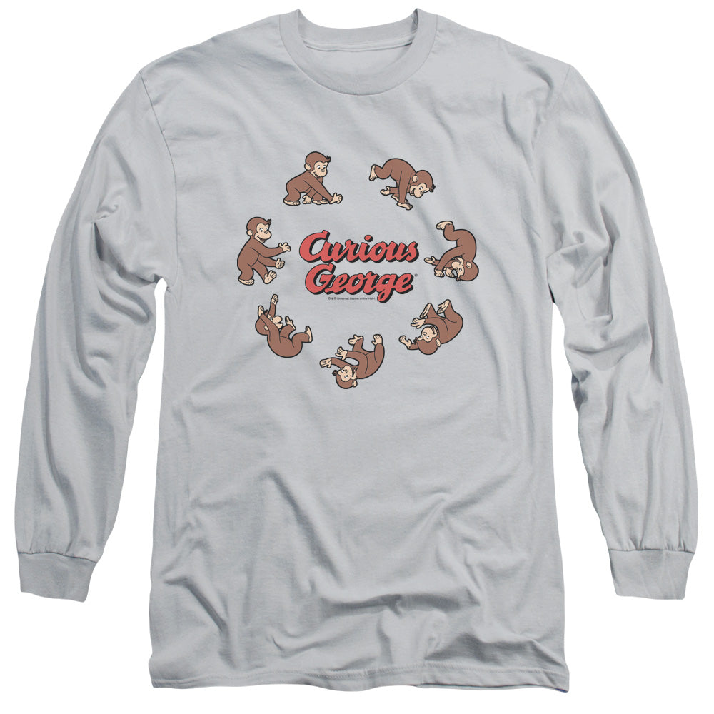 Curious George Rolling Fun Der Mens Long Sleeve Shirt Silver