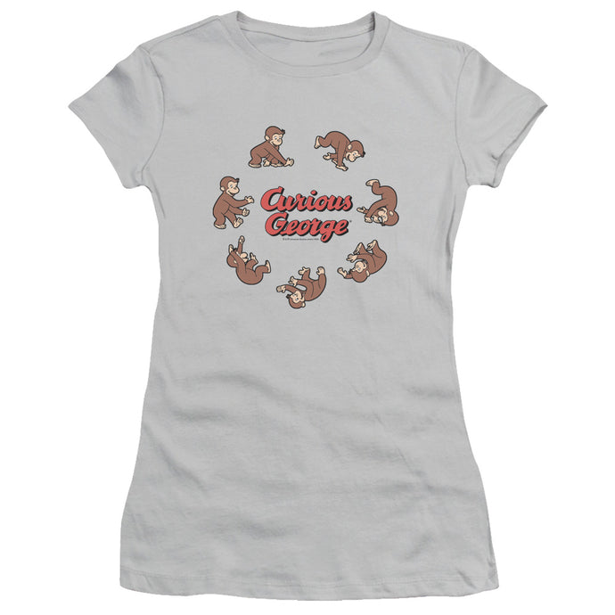 Curious George Rolling Fun Der Junior Sheer Cap Sleeve Womens T Shirt Silver