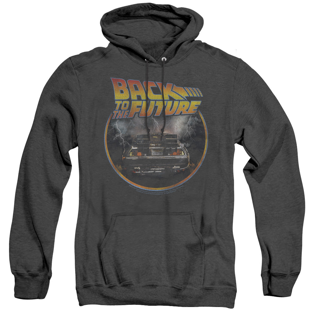 Back To The Future Back Mens Heather Hoodie Black Black Officially Licensed