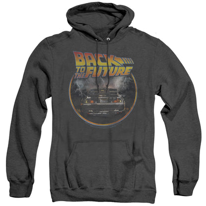 Back To The Future Back Mens Heather Hoodie Black Black Officially Licensed