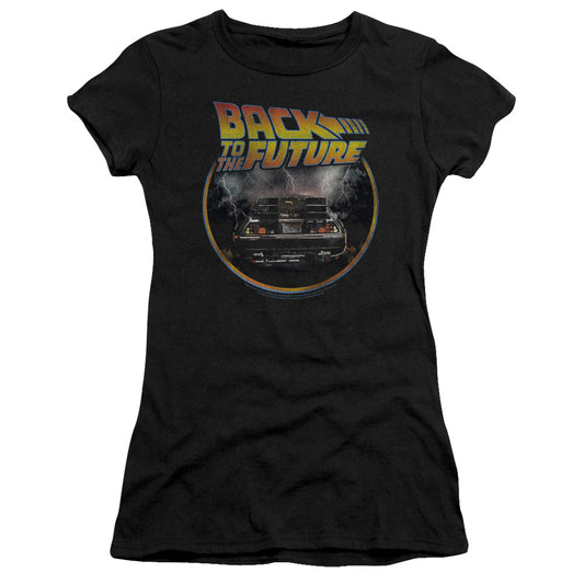 Back To The Future Back Junior Sheer Cap Sleeve Womens T Shirt Black