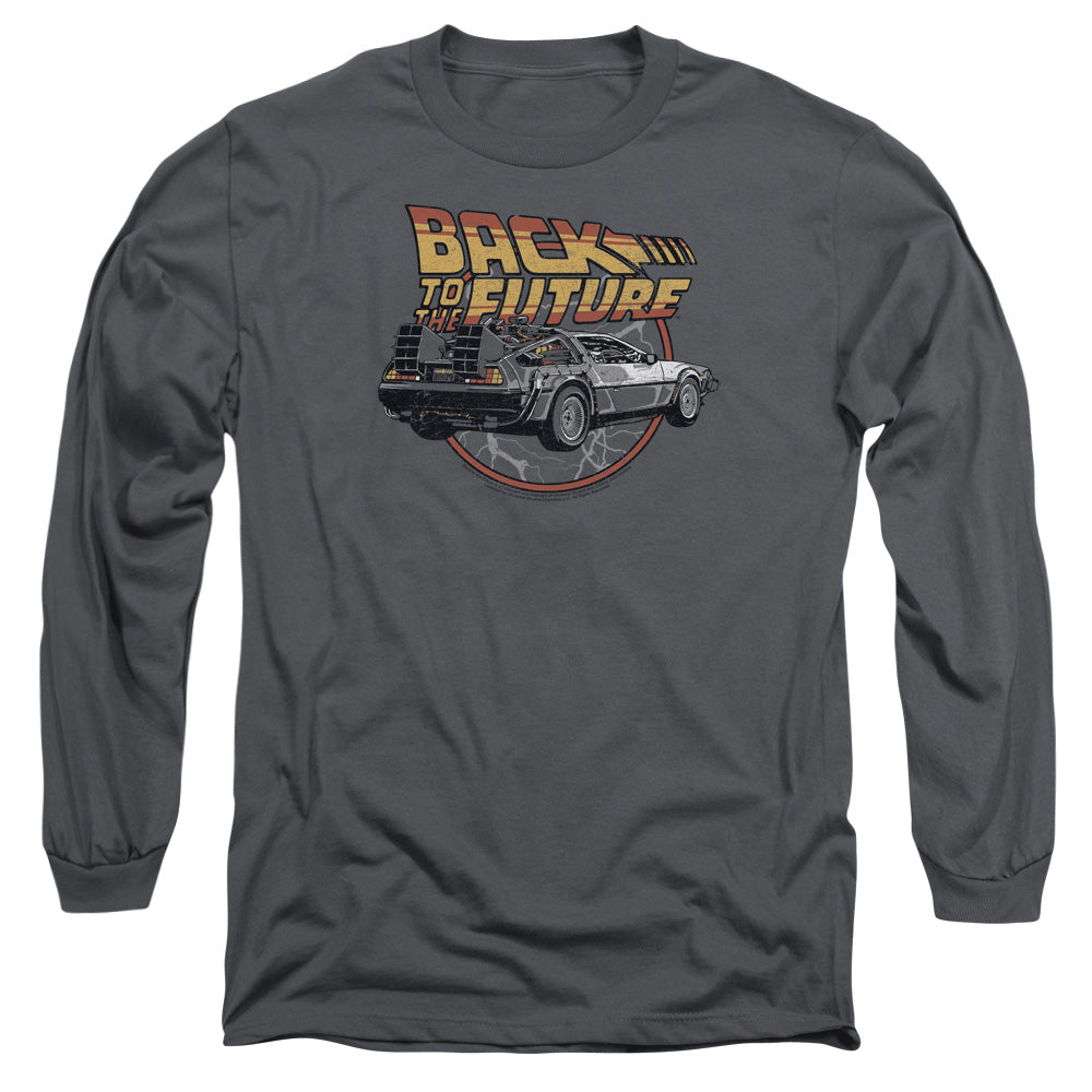 Back To The Future Time Machine Mens Long Sleeve Shirt Charcoal