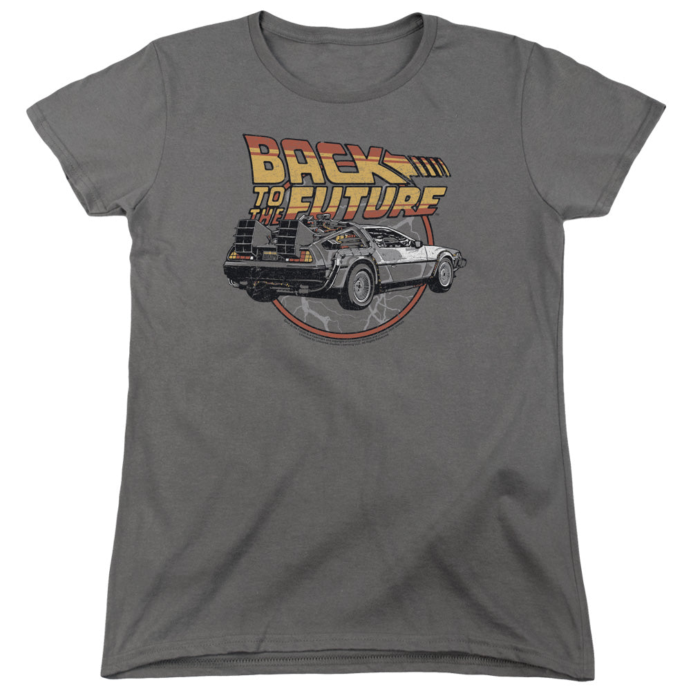 Back To The Future Time Machine Womens T Shirt Charcoal