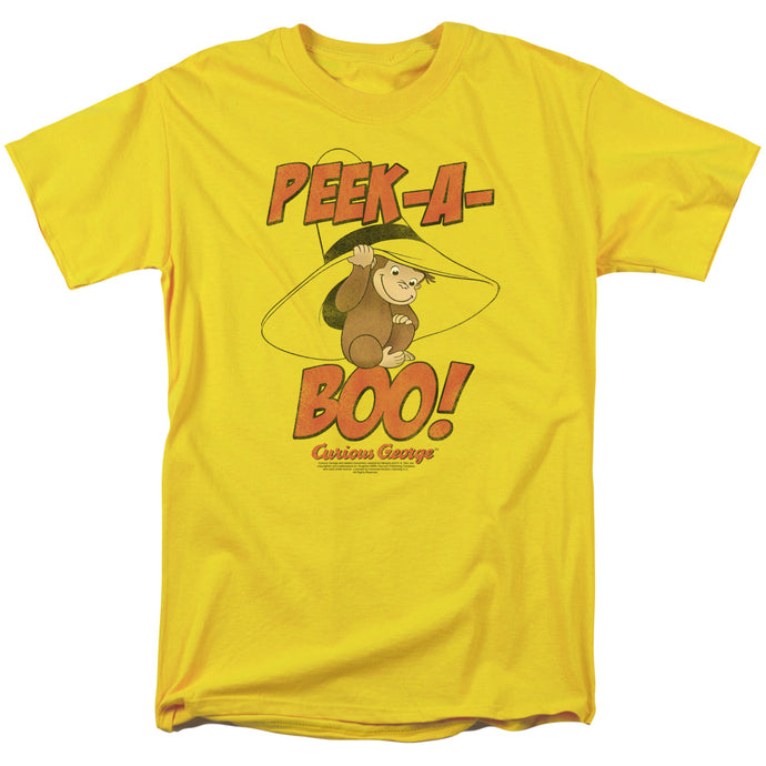 Curious George Peek A Boo Mens T Shirt Yellow Yellow