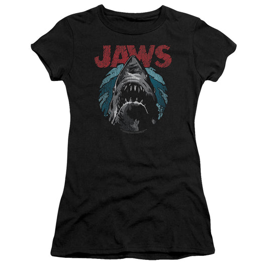 Jaws Water Circle Junior Sheer Cap Sleeve Womens T Shirt Black