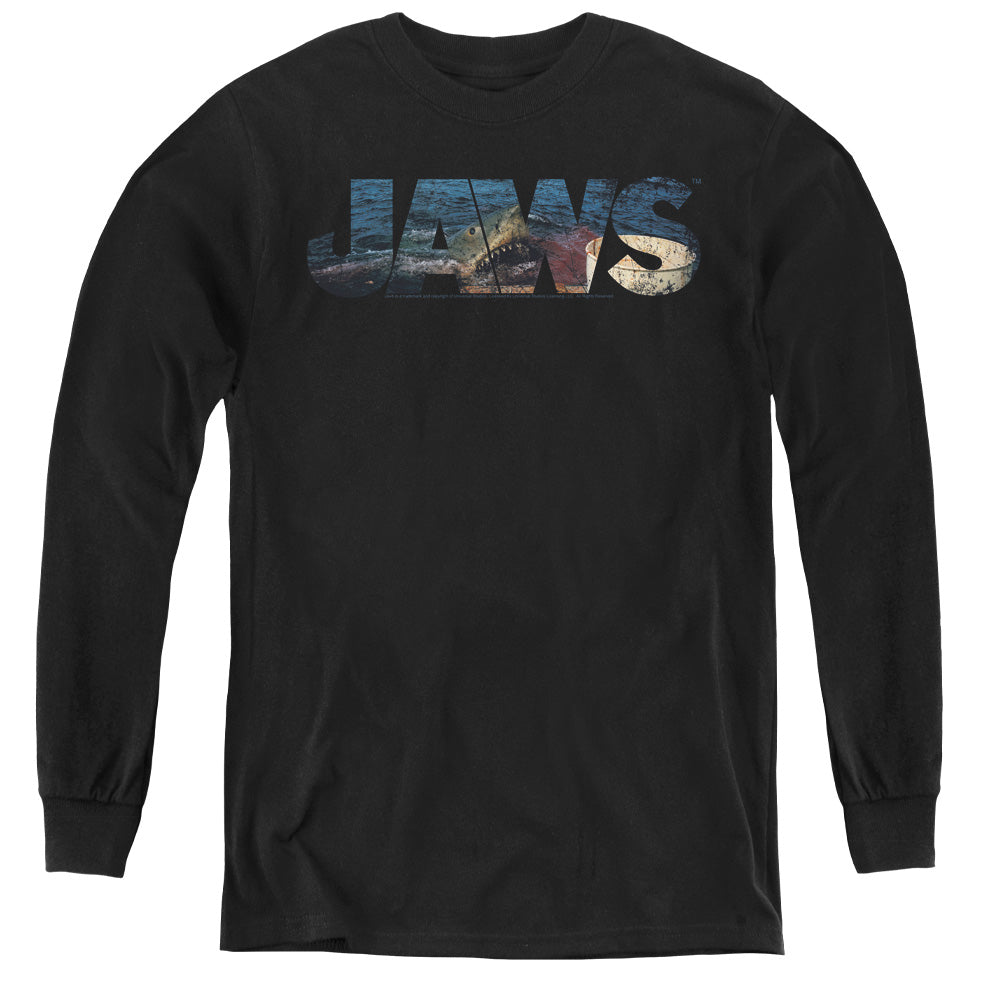 Jaws Logo Cutout Long Sleeve Kids Youth T Shirt Black