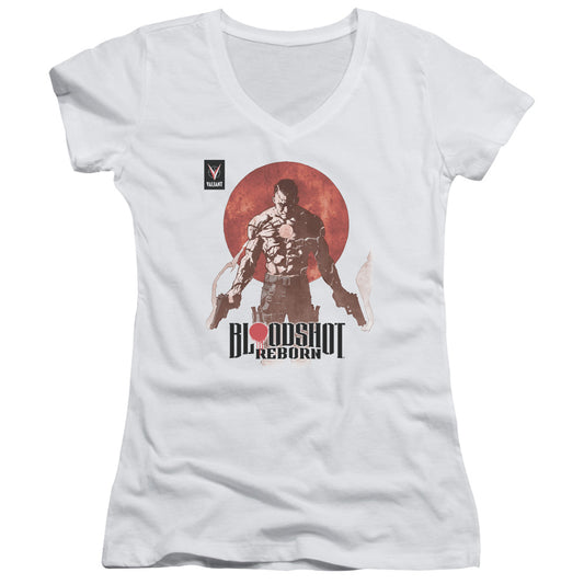 Bloodshot Reborn Junior Sheer Cap Sleeve V-Neck Womens T Shirt White