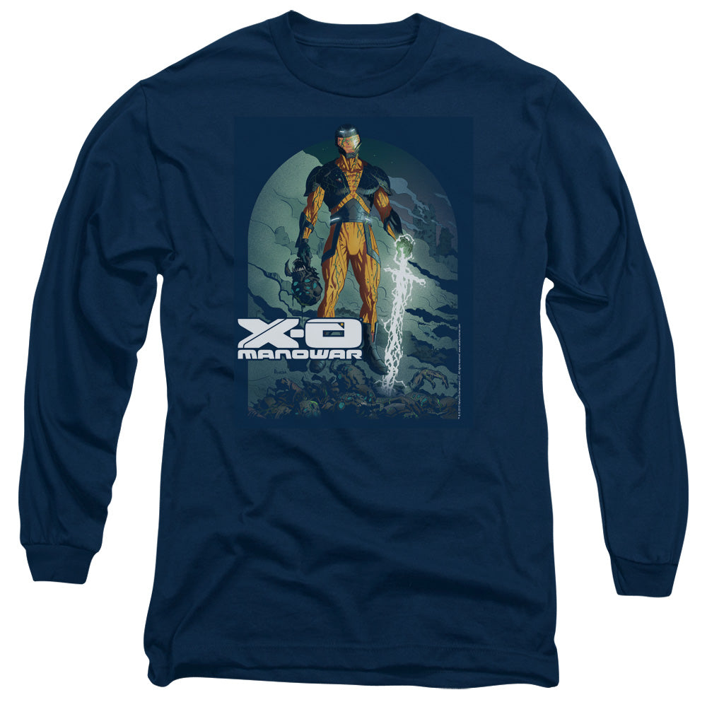 Xo Manowar Planet Death Mens Long Sleeve Shirt Navy Blue