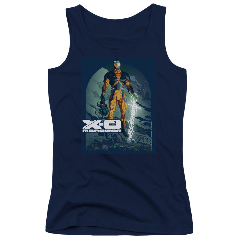 Xo Manowar Planet Death Womens Tank Top Shirt Navy Blue