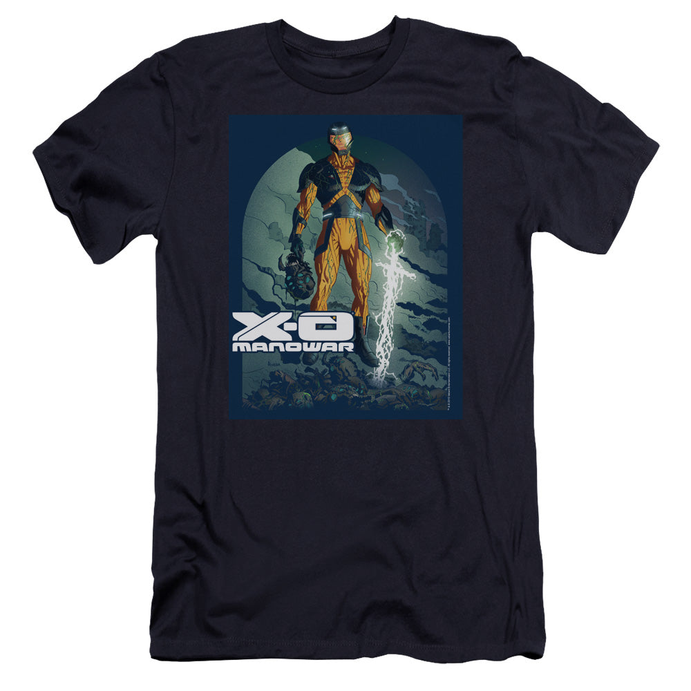 Xo Manowar Planet Death Premium Bella Canvas Slim Fit Mens T Shirt Navy Blue