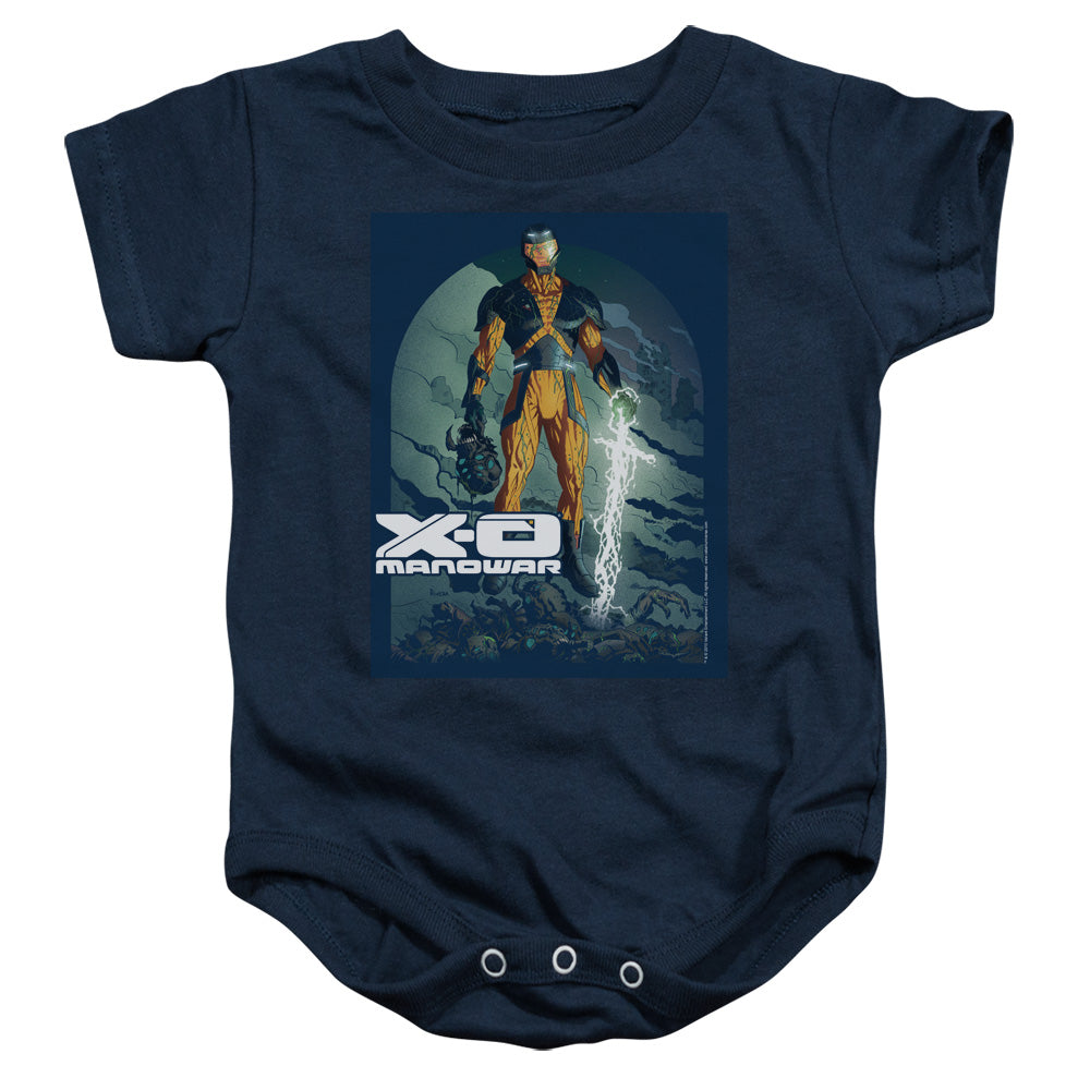 Xo Manowar Planet Death Infant Baby Snapsuit Navy Blue