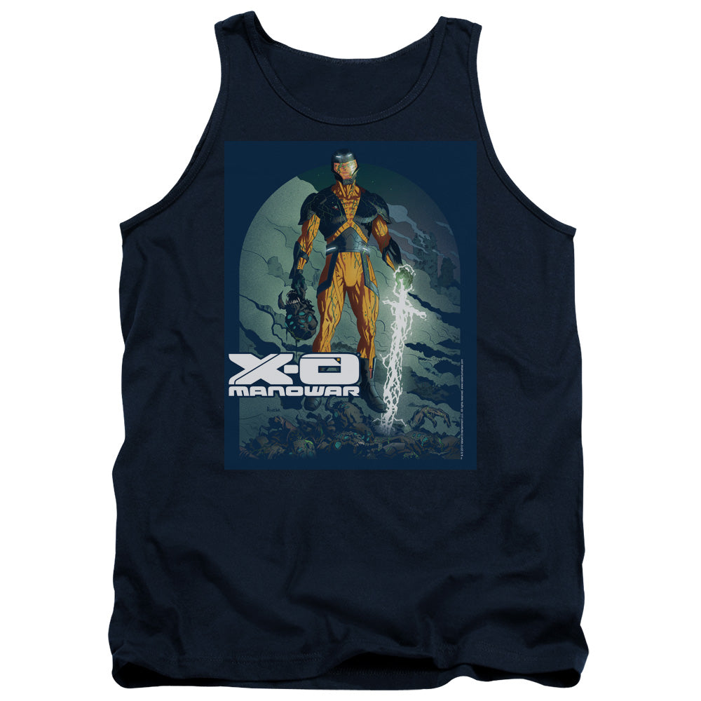 Xo Manowar Planet Death Mens Tank Top Shirt Navy Blue