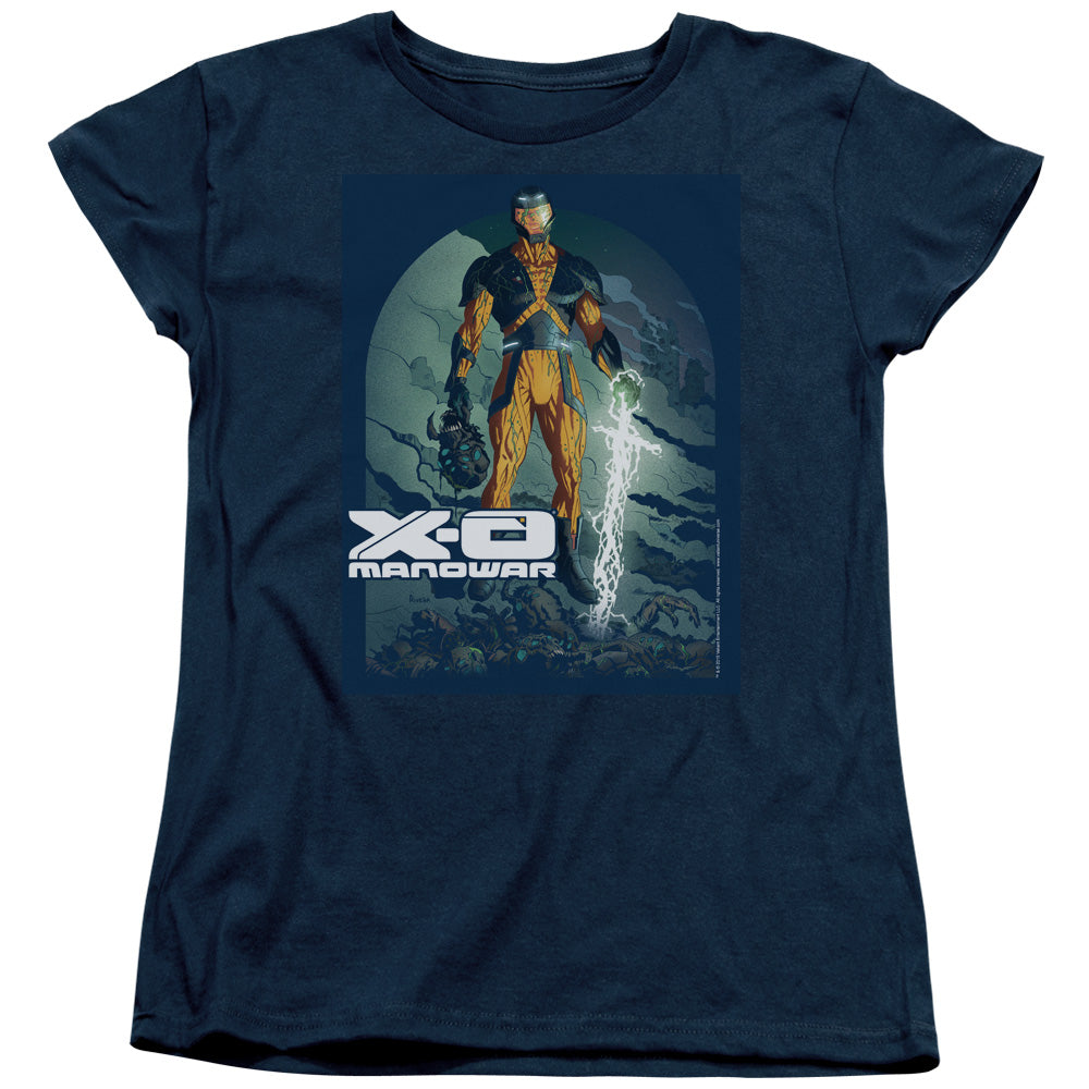 Xo Manowar Planet Death Womens T Shirt Navy Blue