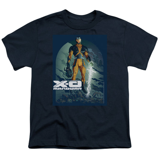 Xo Manowar Planet Death Kids Youth T Shirt Navy Blue