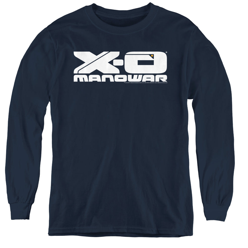 Xo Manowar Logo Long Sleeve Kids Youth T Shirt Navy Blue