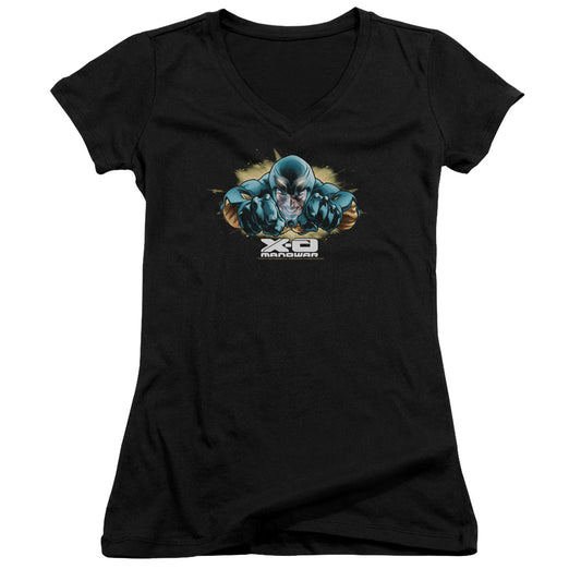 Xo Manowar Xo Fly Junior Sheer Cap Sleeve V-Neck Womens T Shirt Black