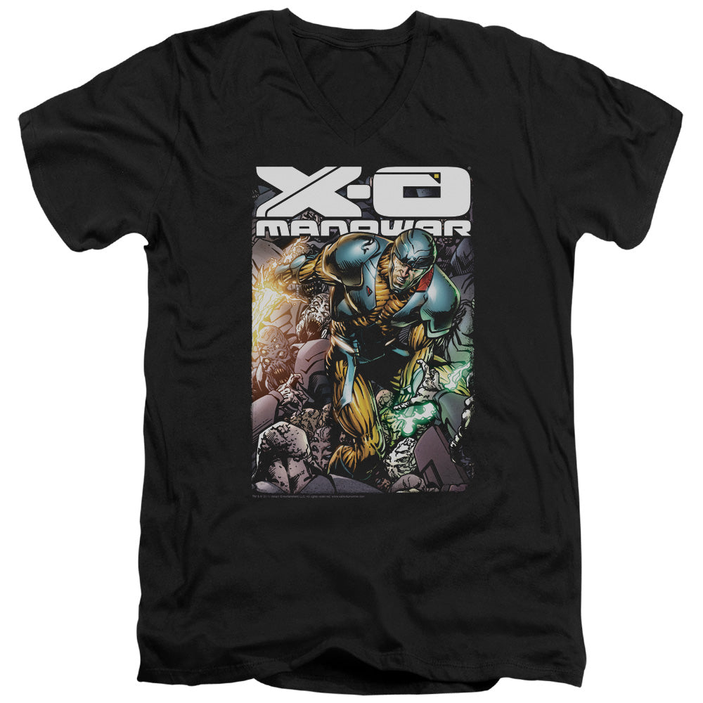 Xo Manowar Pit Mens Slim Fit V-Neck T Shirt Black