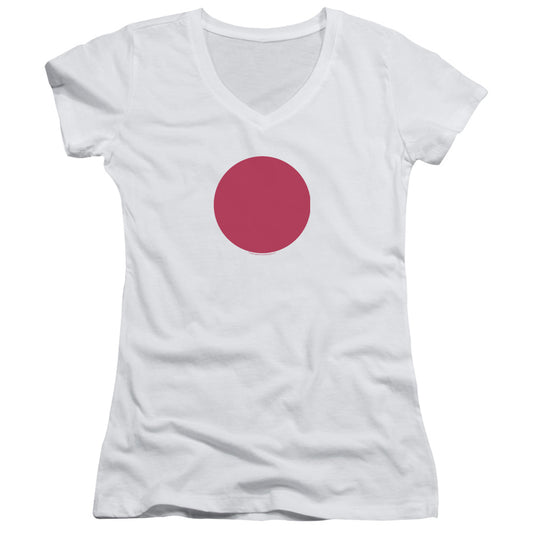 Bloodshot Spot Junior Sheer Cap Sleeve V-Neck Womens T Shirt White