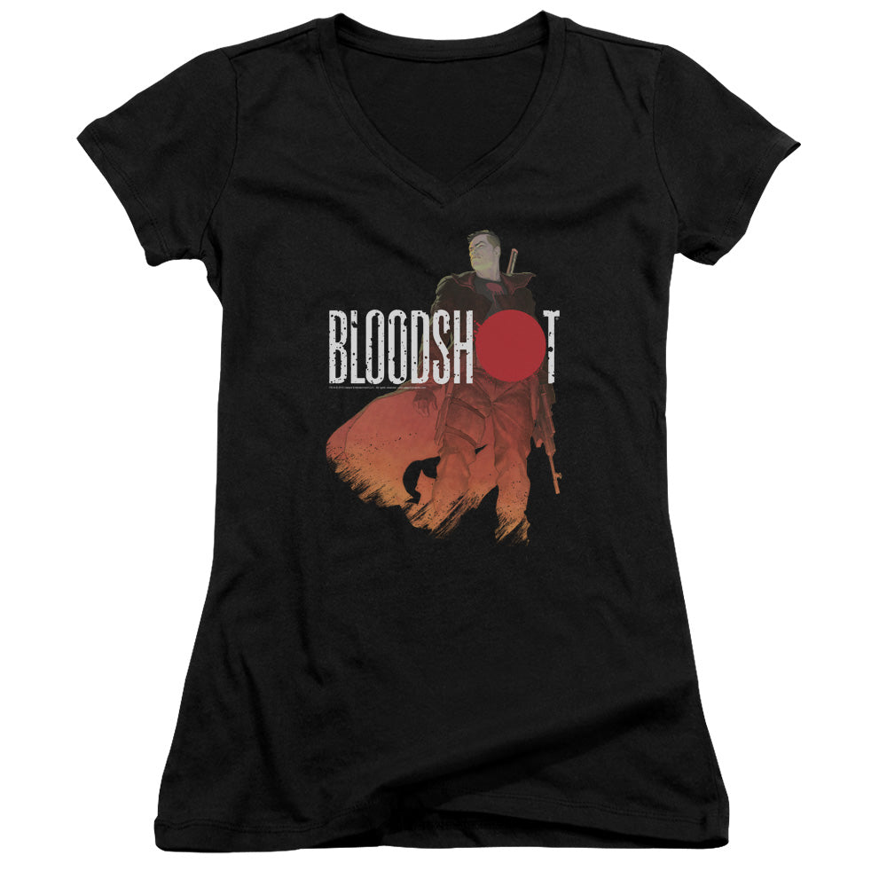 Bloodshot Taking Aim Junior Sheer Cap Sleeve V-Neck Womens T Shirt Black