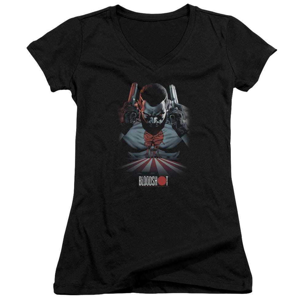 Bloodshot Blood Lines Junior Sheer Cap Sleeve V-Neck Womens T Shirt Black