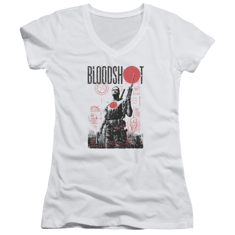 Bloodshot Death By Tech Junior Sheer Cap Sleeve V-Neck Womens T Shirt White