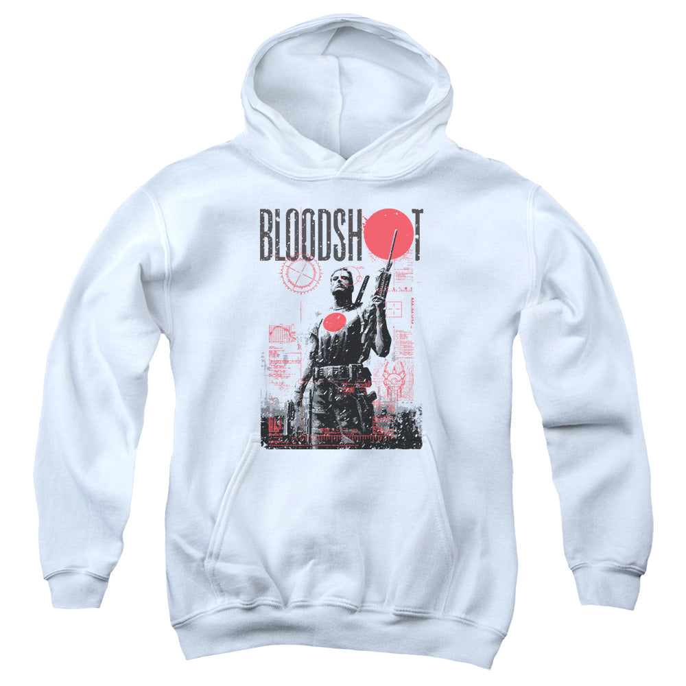 Bloodshot Death By Tech Kids Youth Hoodie White