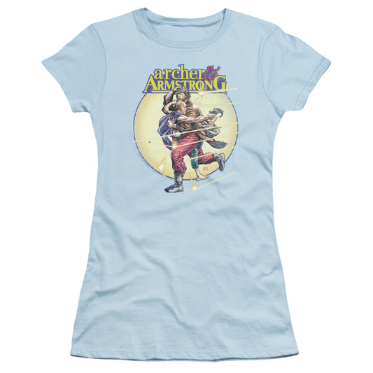 Archer & Armstrong Vintage A & A Junior Sheer Cap Sleeve Womens T Shirt Light Blue