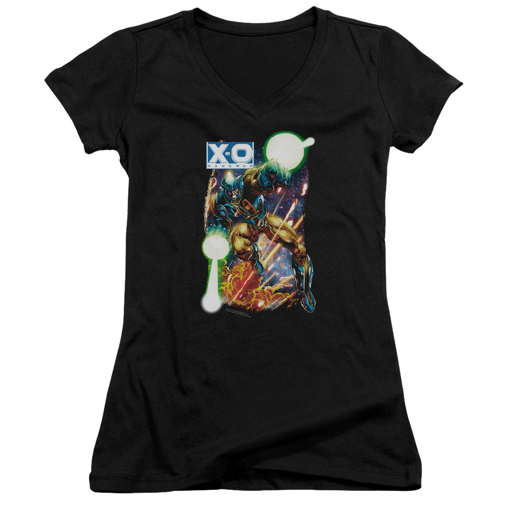 Xo Manowar Vintage Xo Junior Sheer Cap Sleeve V-Neck Womens T Shirt Black