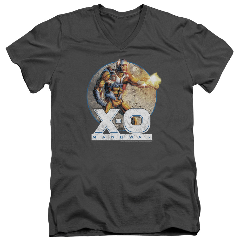 Xo Manowar Vintage Manowar Mens Slim Fit V-Neck T Shirt Charcoal