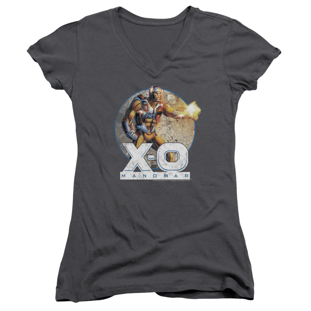 Xo Manowar Vintage Manowar Junior Sheer Cap Sleeve V-Neck Womens T Shirt Charcoal