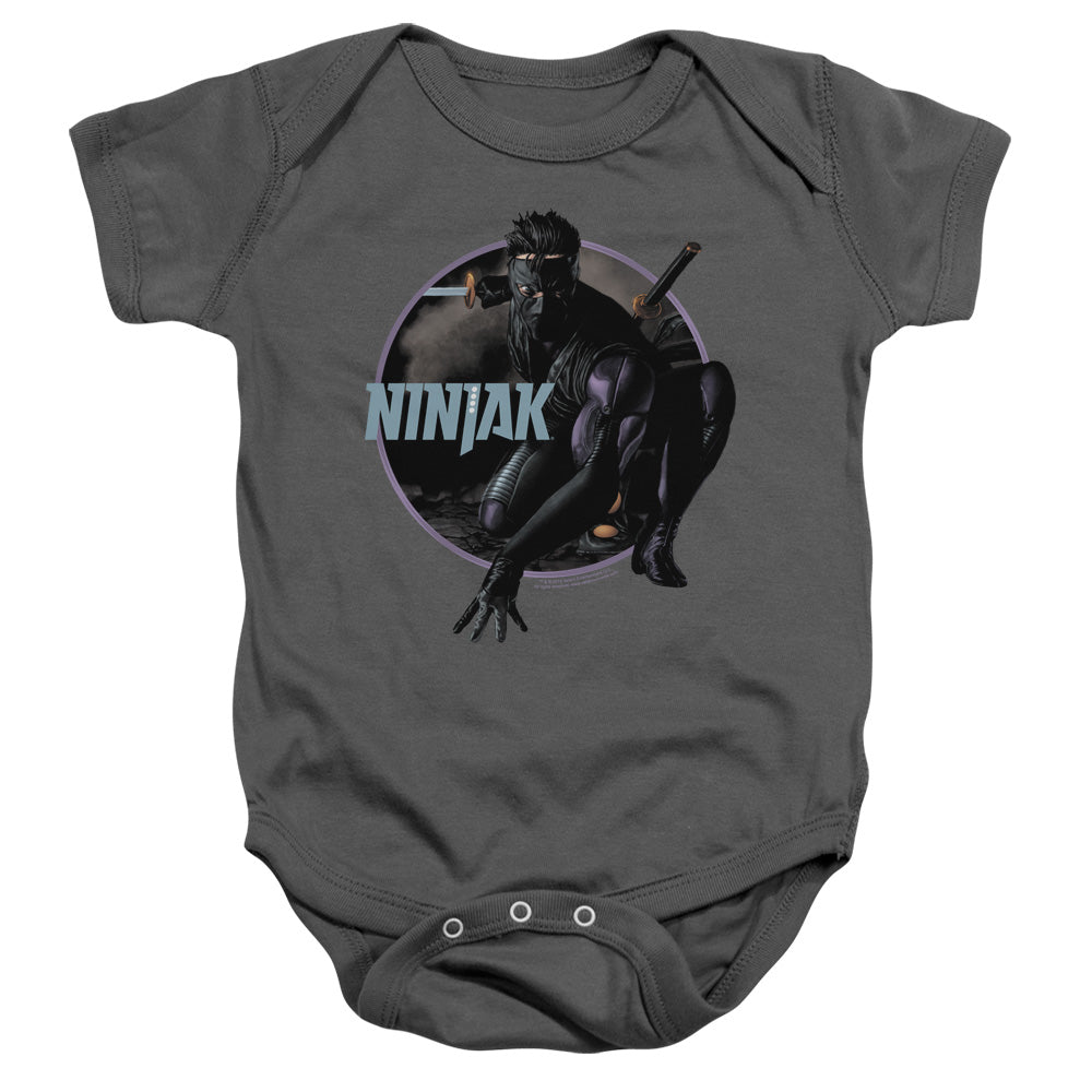 Ninjak Crouching Ninjak Infant Baby Snapsuit Charcoal